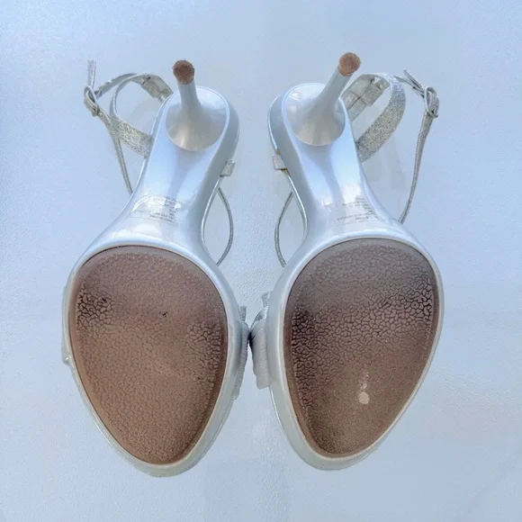 Bakers Skye Silver Glitter Rhinestone Bling Strappy Stiletto High Heel Shoes 10M - Picture 7 of 9